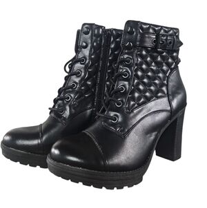 Women’s Black Quilted Lace-Up Heeled Ankle Boots Size 7.5
